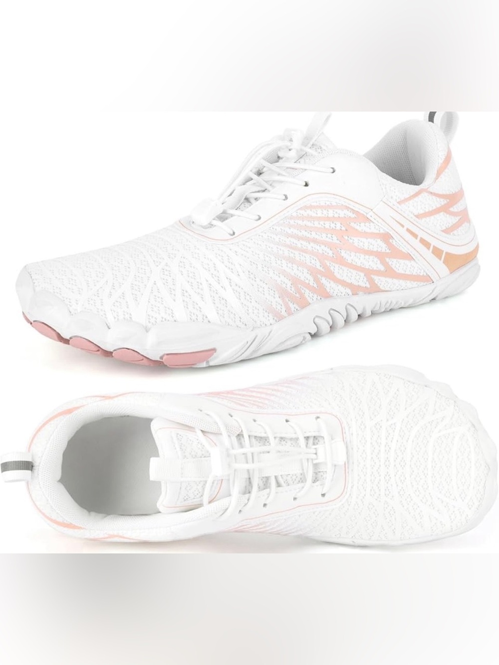 Women's Lightweight hiking Sneakers in White with Pale Pink Accents